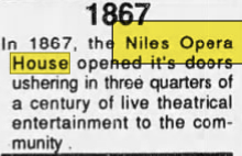 Niles Opera House - Oct 7 1994 Ad